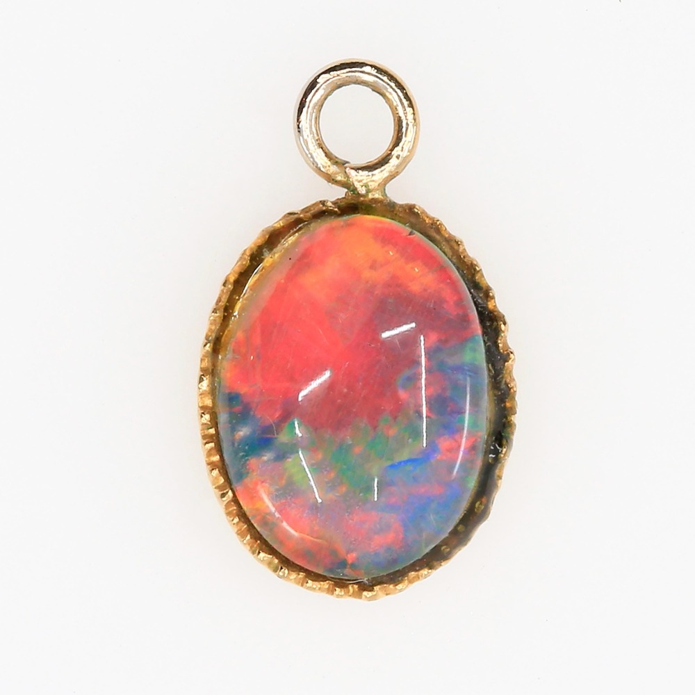 Vintage 10K Gold Australian Fire Opal Dainty Charm Pendant 1960s Retro Fine